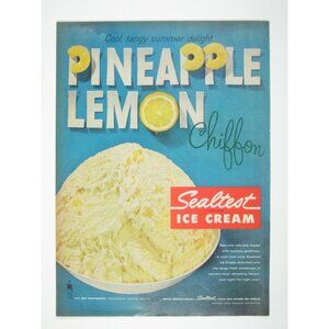 Vintage 1959 Sealtest Pineapple Lemon Chiffon Ice Cream Print Ad Kitchen Decor